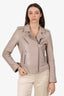IRO Beige Leather Moto Jacket Size 38
