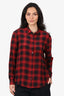 The Kooples Black/Red Plaid Silk Plaid Print Blouse Size M
