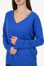 White + Warren Blue Cashmere V-Neck Long Sleeve Sweater Size S