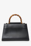 Gucci Black Nymphaea Leather Bamboo Top Handle Bag