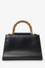 Gucci Black Nymphaea Leather Bamboo Top Handle Bag