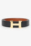 Hermès Black/Gold Epsom Leather Reversible 'H' Belt Size 75