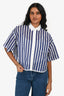 Sacai Blue/White Perforated Collared Zip Shirt Size 2