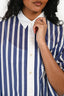 Sacai Blue/White Perforated Collared Zip Shirt Size 2