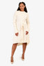 Helmut Lang Cream Wool Ribbed Belted Dress Size M