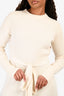 Helmut Lang Cream Wool Ribbed Belted Dress Size M