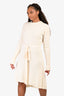 Helmut Lang Cream Wool Ribbed Belted Dress Size M