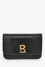 Balenciaga Black Lizard Embossed B. Logo Wallet On Chain Crossbody