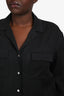 Theory Black Linen Collared Button Down Top Size L