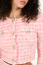 Self-Portrait Pink Tweed Cropped Embellished Button Jacket Size XS