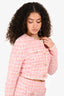 Self-Portrait Pink Tweed Cropped Embellished Button Jacket Size XS