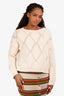 Weekend MaxMara Cream Knit Long Sleeve Perforated Detail Sweater Size L