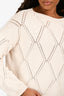 Weekend MaxMara Cream Knit Long Sleeve Perforated Detail Sweater Size L