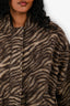 Iro Brown Wool Blend Zebra Patten Zip Up Collarless Jacket Size 40