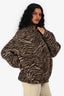 Iro Brown Wool Blend Zebra Patten Zip Up Collarless Jacket Size 40