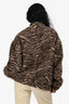 Iro Brown Wool Blend Zebra Patten Zip Up Collarless Jacket Size 40