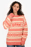 Ganni Cream/Red Wool All Over Logo Crew Neck Sweater Size XS