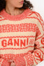 Ganni Cream/Red Wool All Over Logo Crew Neck Sweater Size XS