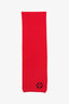 Louis Vuitton Red Wool Knit 'LV' Embroidered Scarf
