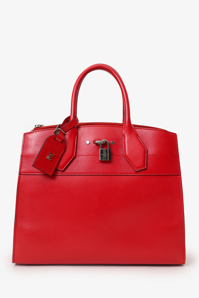 Louis Vuitton Red Leather 'City Steamer' Top Handle with Strap