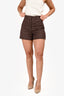 Sandro Brown/Burgundy Wool Blend Houndstooth High-Waisted Shorts Size 36