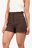 Sandro Brown/Burgundy Wool Blend Houndstooth High-Waisted Shorts Size 36
