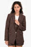 Sandro Brown/Burgundy Wool Blend Houndstooth Single Breasted Blazer Size 34