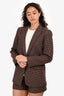 Sandro Brown/Burgundy Wool Blend Houndstooth Single Breasted Blazer Size 34