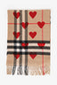 Burberry Brown Cashmere Nova Check Heart Print Fringe Scarf