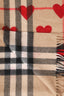 Burberry Brown Cashmere Nova Check Heart Print Fringe Scarf