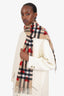 Burberry Brown Cashmere Nova Check Heart Print Fringe Scarf