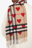 Burberry Brown Cashmere Nova Check Heart Print Fringe Scarf