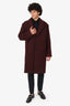 Prada Burgundy Wool Triangle Logo Coat Size 48