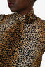 D&G Dolce & Gabbana Brown/Black Leopard Printed Sheer Silk Blouse with Rosette Size 40 IT
