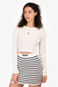 Miu Miu 2021 White Cotton Ribbed Logo Long Sleeve Cropped Top Size S