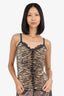 Escada Animal Print Lace Trimmed V-Neck Cardigan With Tank Top Set Size 40
