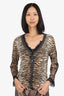 Escada Animal Print Lace Trimmed V-Neck Cardigan With Tank Top Set Size 40