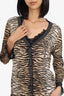 Escada Animal Print Lace Trimmed V-Neck Cardigan With Tank Top Set Size 40