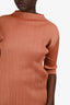Pleats Please Orange Pleated Short Sleeve Mock Neck Top Size 3