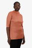 Pleats Please Orange Pleated Short Sleeve Mock Neck Top Size 3