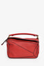 Loewe Red Leather Small Puzzle Bag with Strap