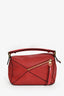 Loewe Red Leather Small Puzzle Bag with Strap