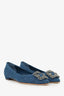 Manolo Blahnik Blue Woven Hangisi Crystal Flat Size 36.5