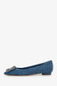 Manolo Blahnik Blue Woven Hangisi Crystal Flat Size 36.5