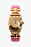 Gucci Vintage Gold Tone Metal/Pink Lizard Embossed Strap Watch