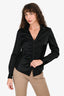 Theory Black Soft Satin Ruched Button Down Shirt Size S