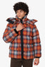 Burberry Red Quilted Checked Cotton-Twill Down Hooded Jacket Size S Mens