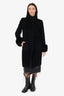 Max Mara Black Alpaca/Wool Fox Fur Cuff Coat Size 8
