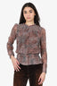 Joie Brown Floral Sheer Sleeve Top Size M