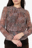 Joie Brown Floral Sheer Sleeve Top Size M